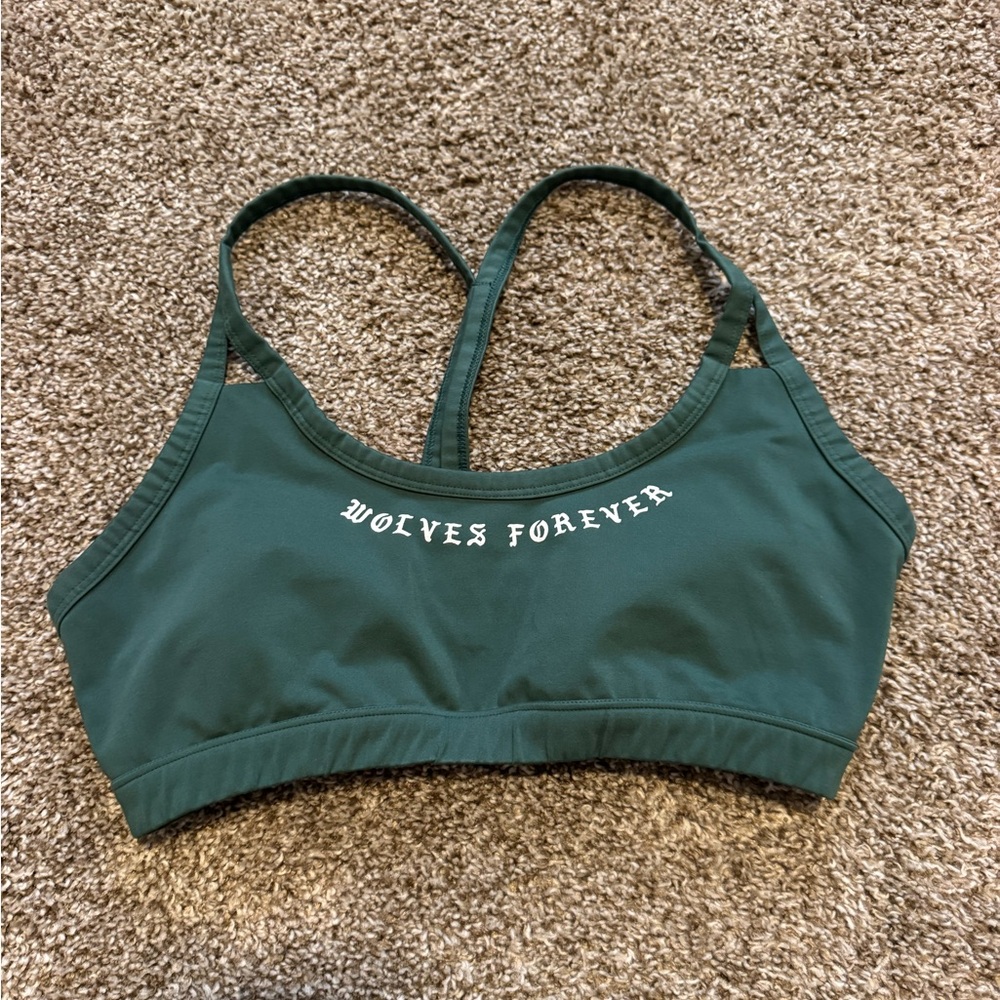 Wolves Forever Green Strappy Sports Bra